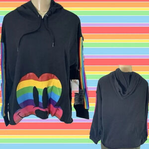Disney 0 Black Rainbow Mickey Mouse Graphic Relaxed Fit Crop Long Sleeve Hoodie